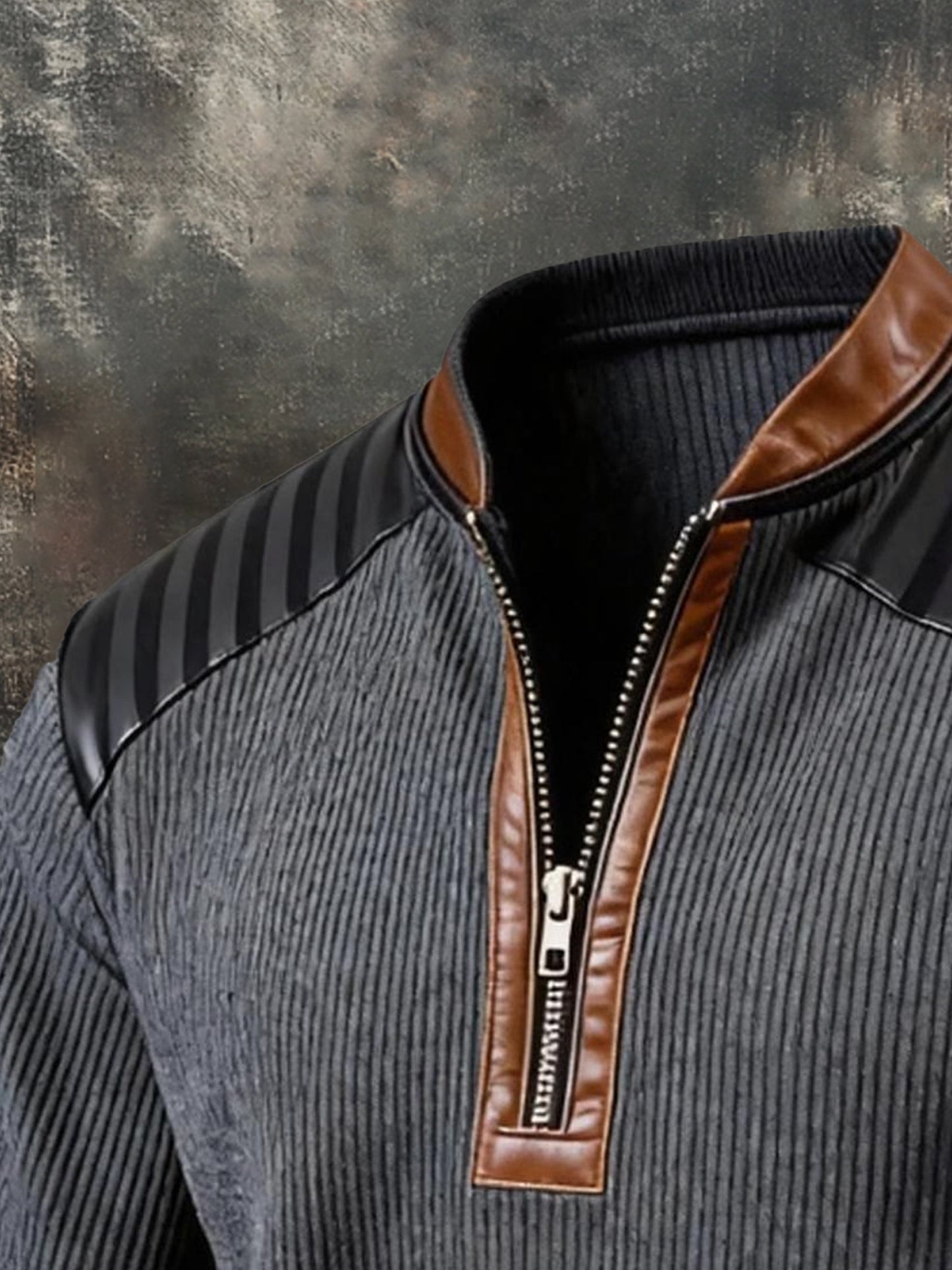 Men's Vintage Color-Block Printed Zip-Up Hoodie