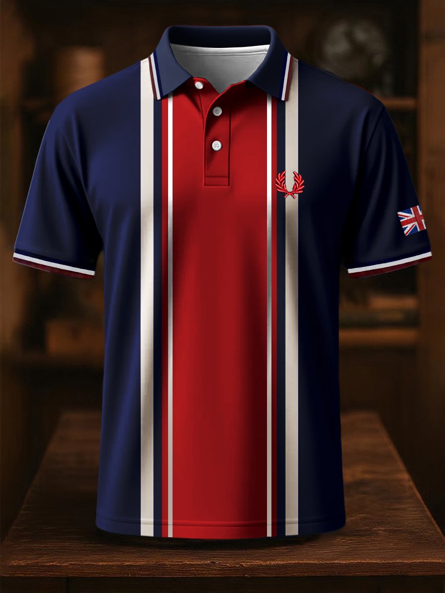 Men's Business Casual Union Jack Button Short Sleeve Polo Shirt