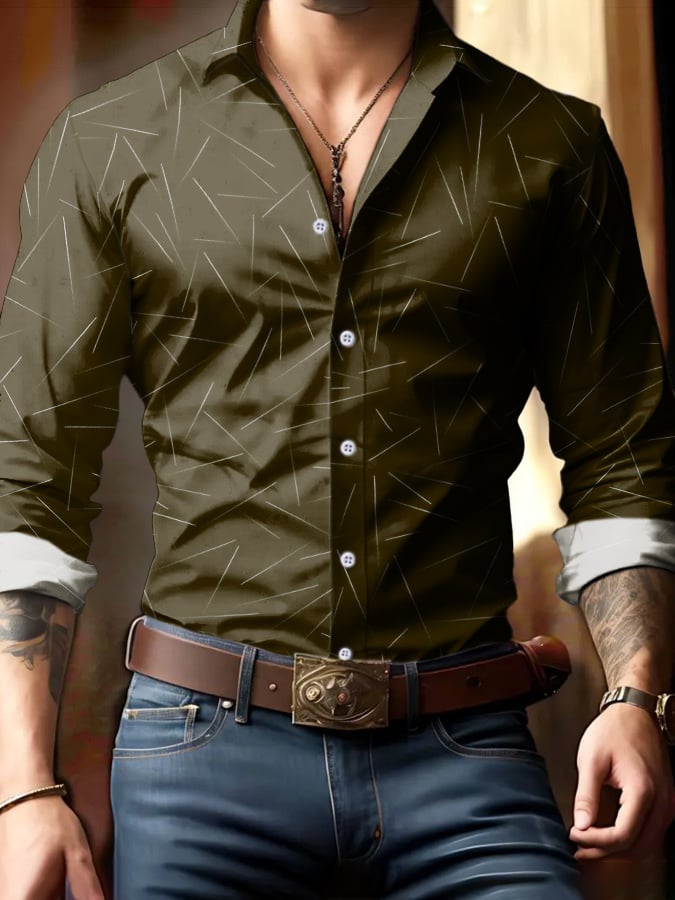 Men's Business Style Geometric Print Shirt