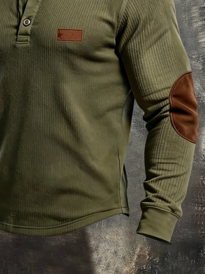 Men'S Vintage-Style Color-Blocked Long-Sleeved T-Shirt