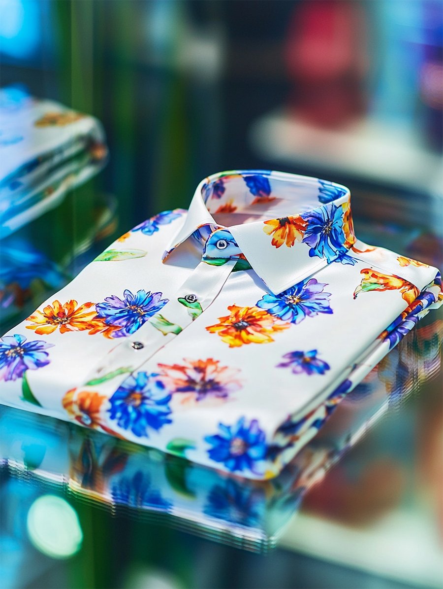 Men's Satin Luxe Hawaiian Print Short Sleeve Button Shirt