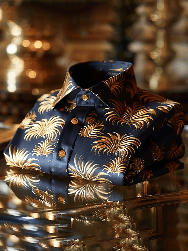 Men's Satin Luxe Print Short Sleeve Button Shirt