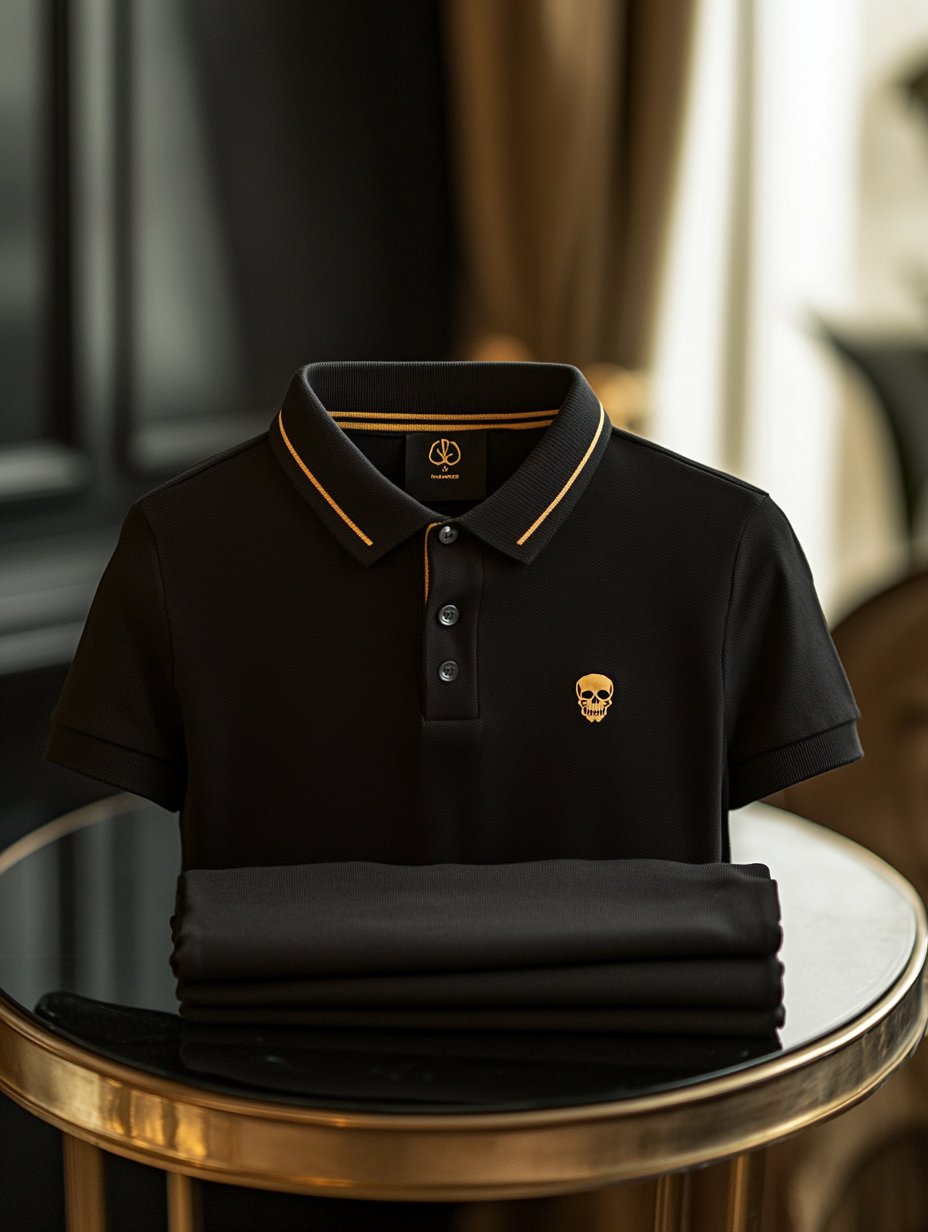 Men's Business Casual Skull Embroidered Button Short Sleeve Polo Shirt
