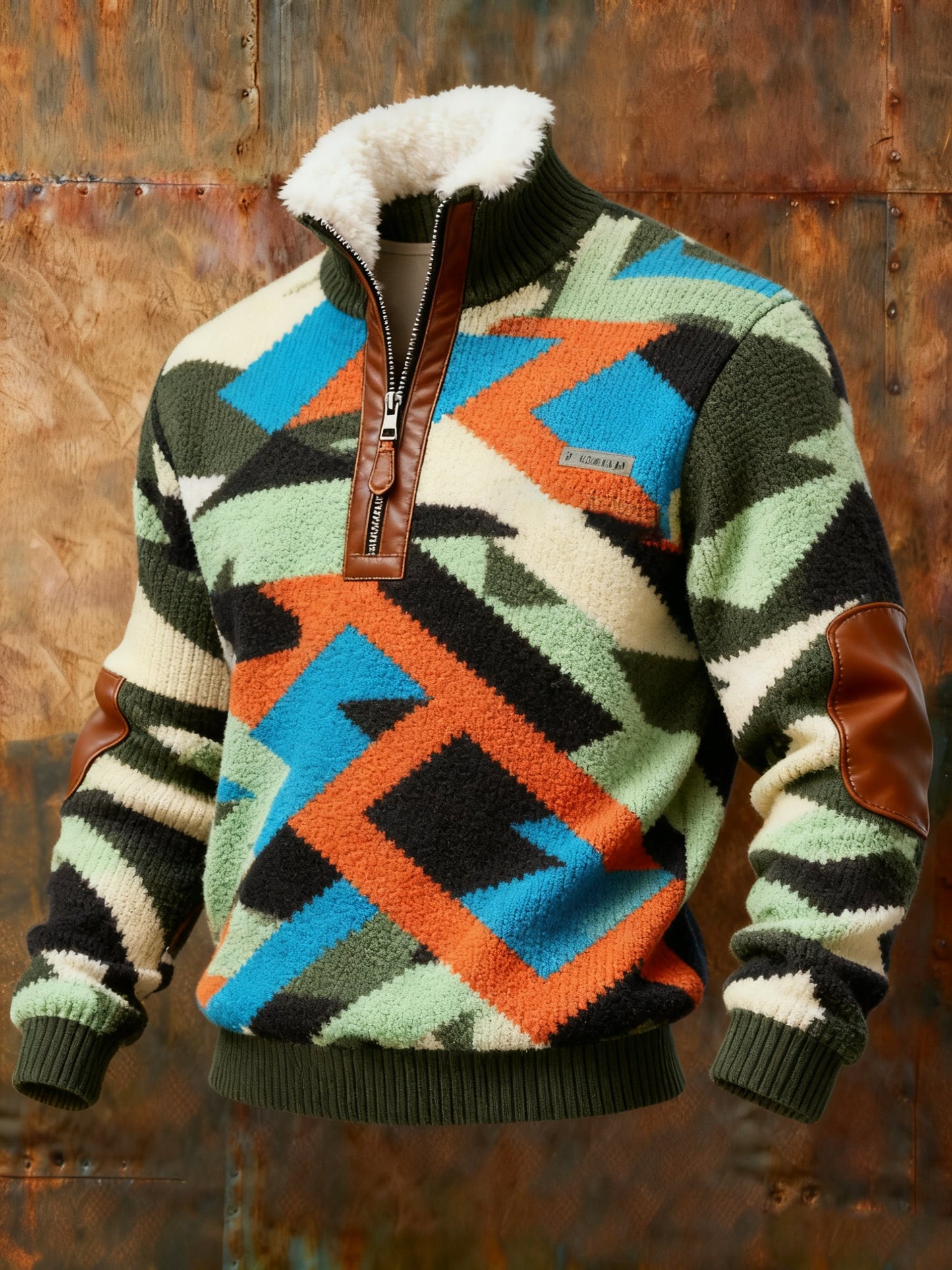 Men's Geometric Print Western Plaid Casual Sweatshirt