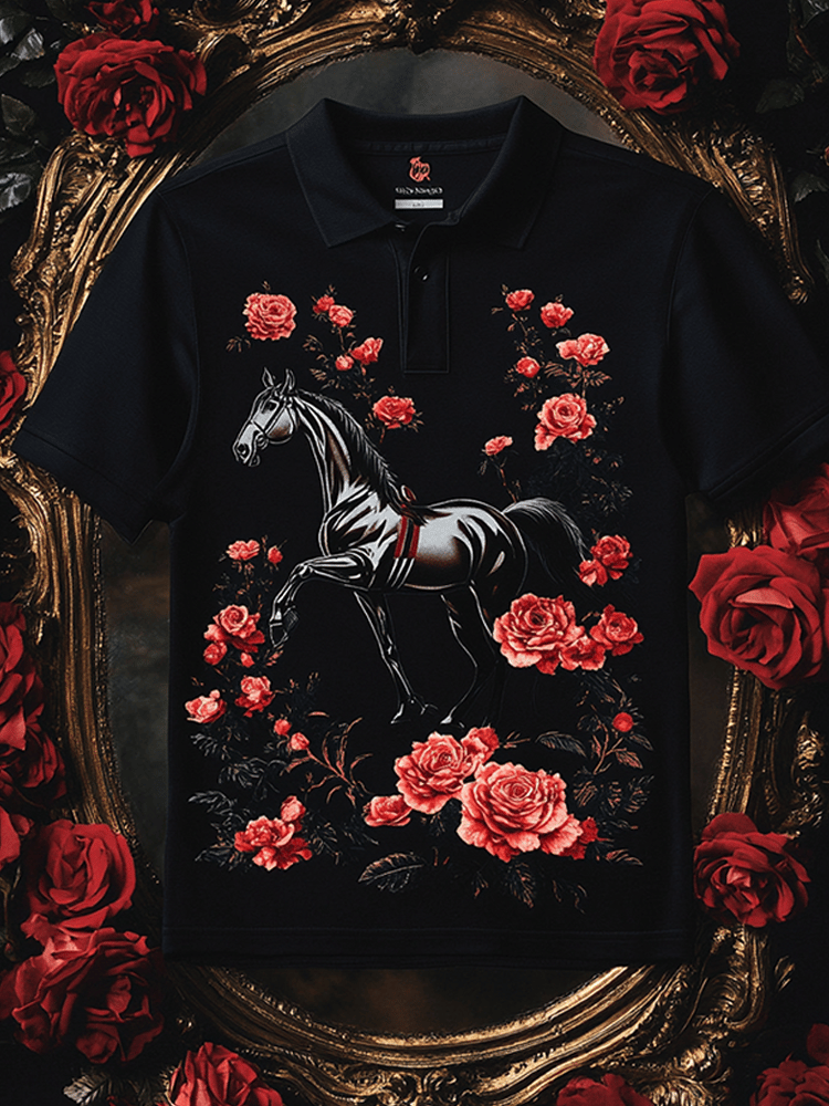 Men's Horse Racing Short Sleeve Polo T-Shirt