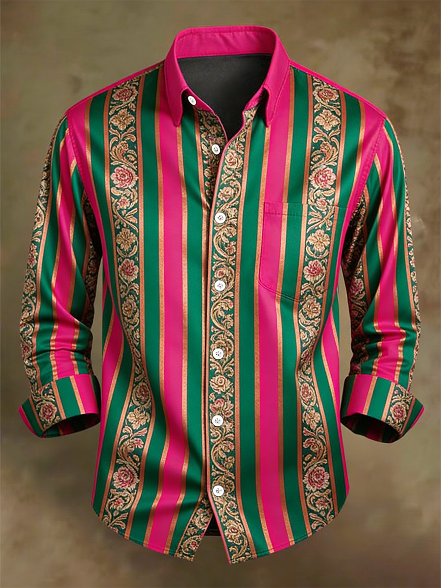 Men's Retro Business Casual Baroque Striped Long-Sleeved Shirt