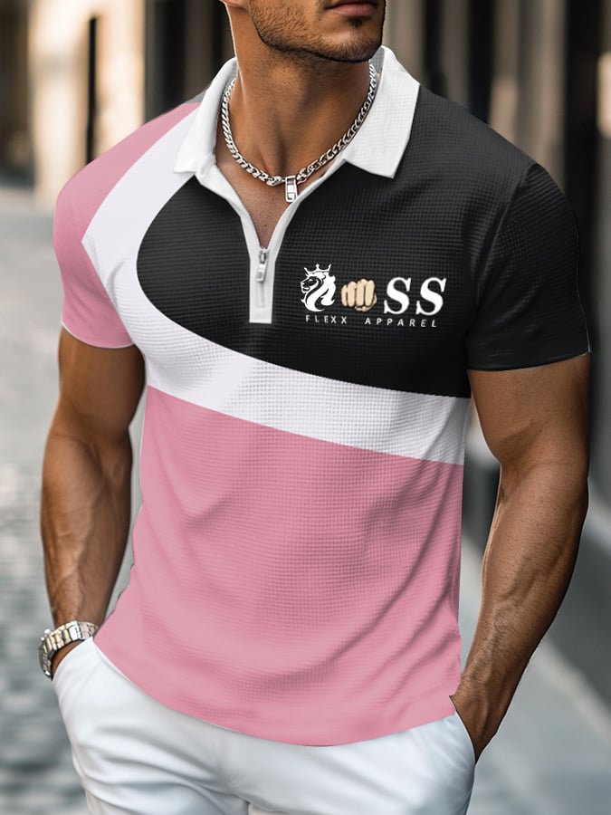 Men's Contrast Waffle Zipper Polo