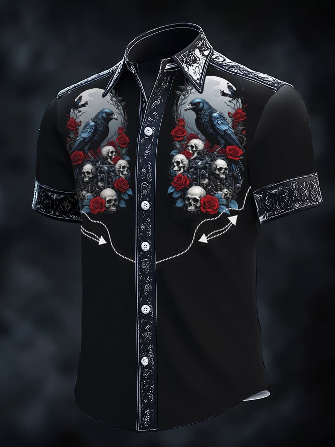 Men's Retro Western Print Short Sleeve Shirt
