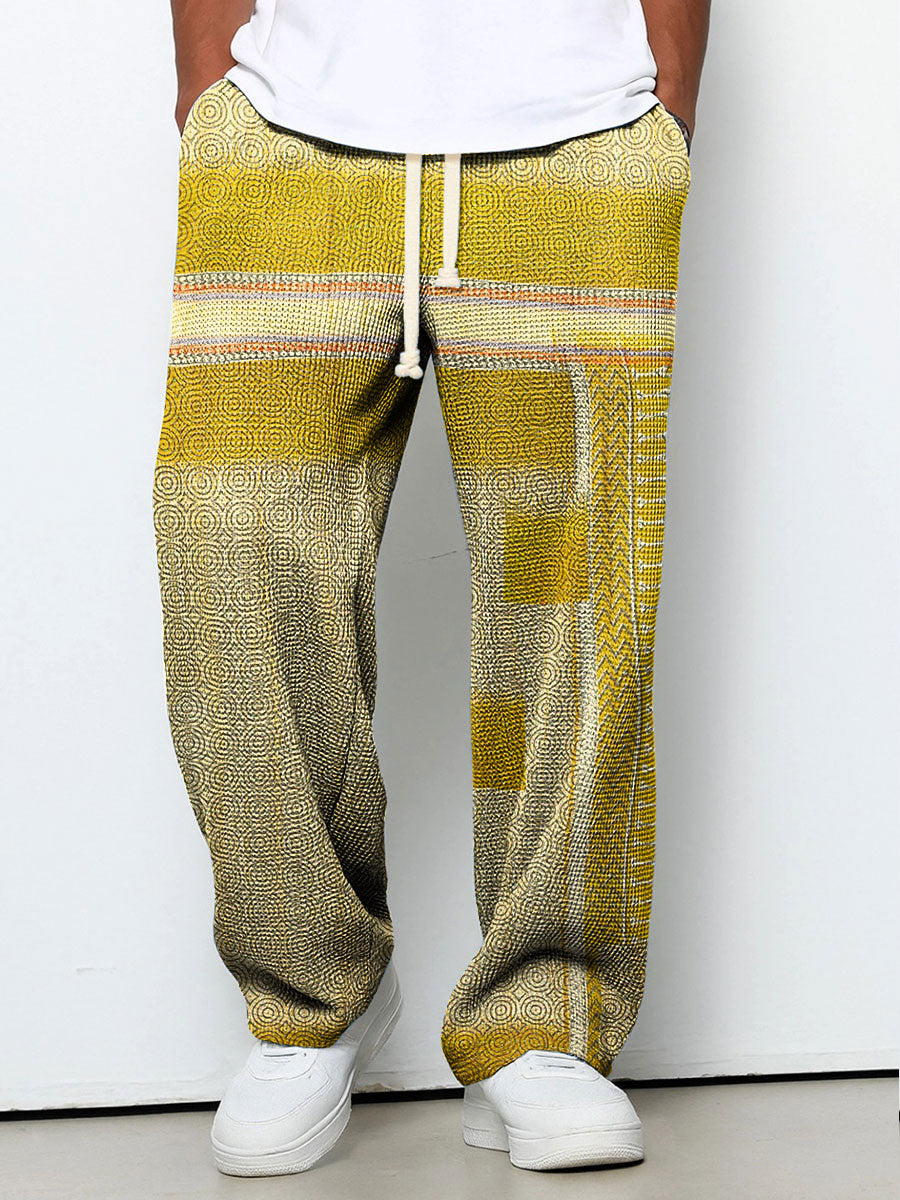 Men's Geometric Gradient Art Printed Waffle Casual Pants