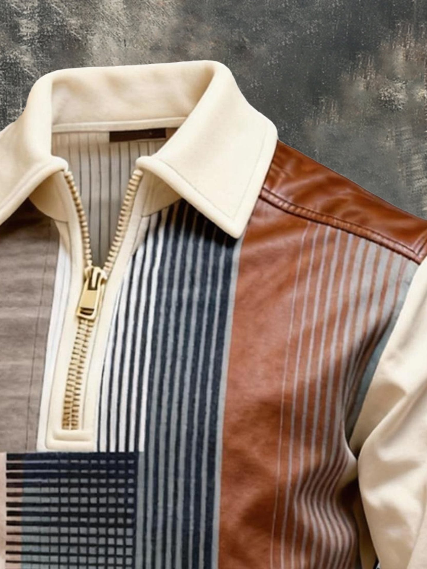 Men's Vintage Color-Block Printed Zip-Up Hoodie