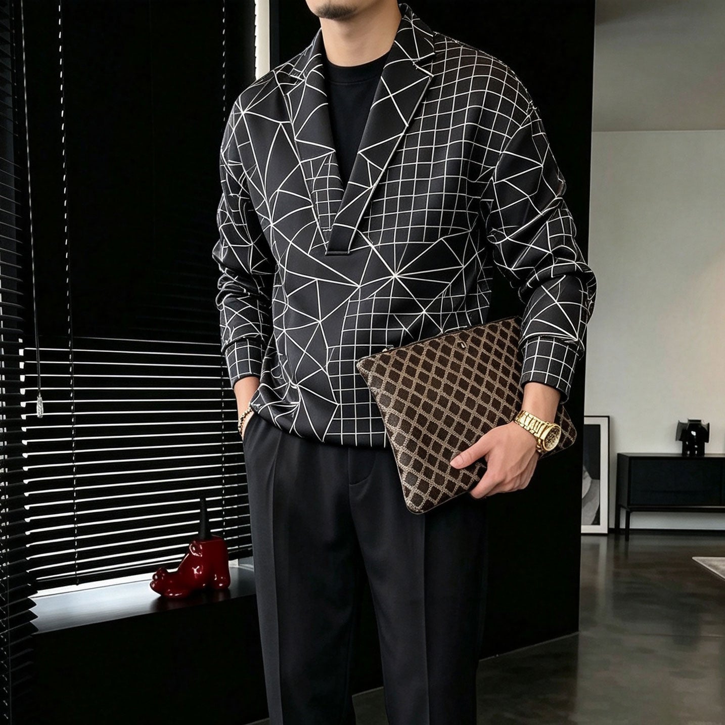 Men's Printed V-Neck Sweatshirt and Pants Set