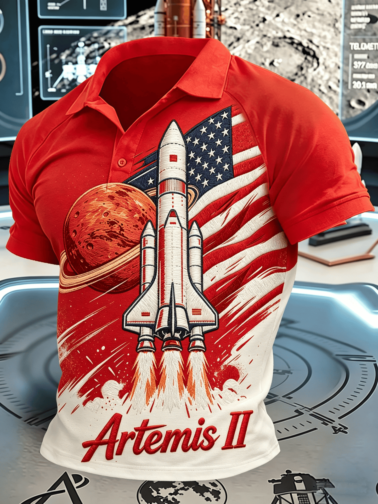 Men's Artemis II Space Theme Polo Shirt