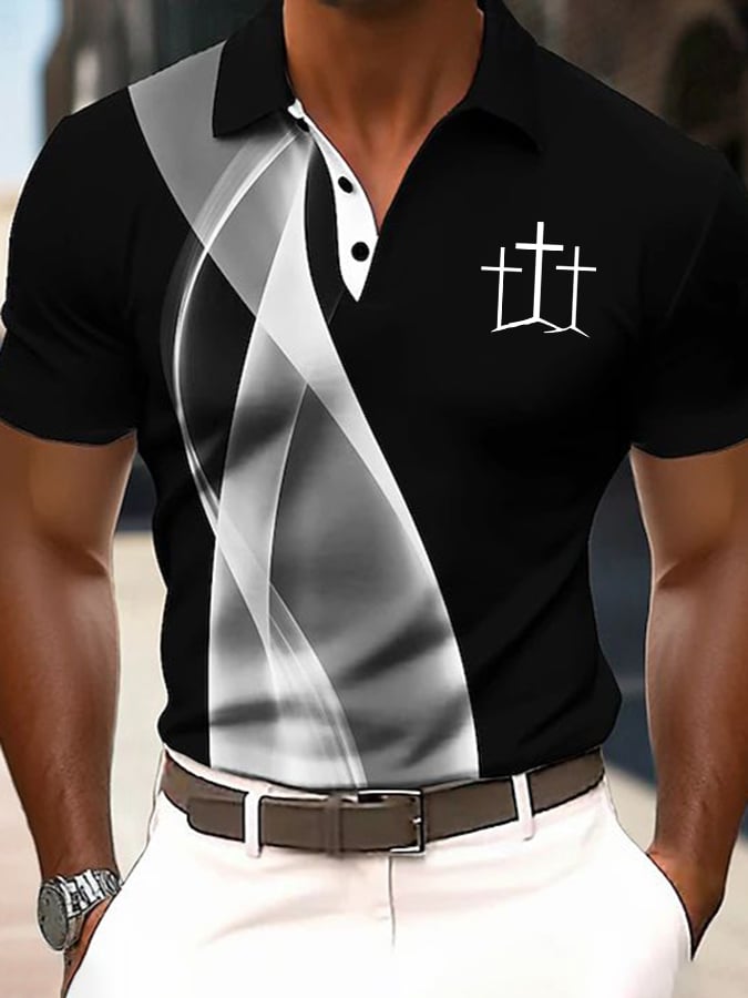 Men's Casual Faith In Jesus Truth Road Contrast Color Polo