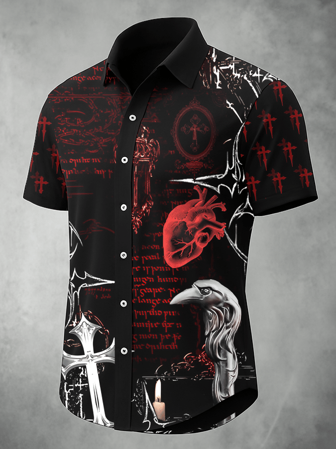 Men's Dark Skull Print Vintage Casual Shirt