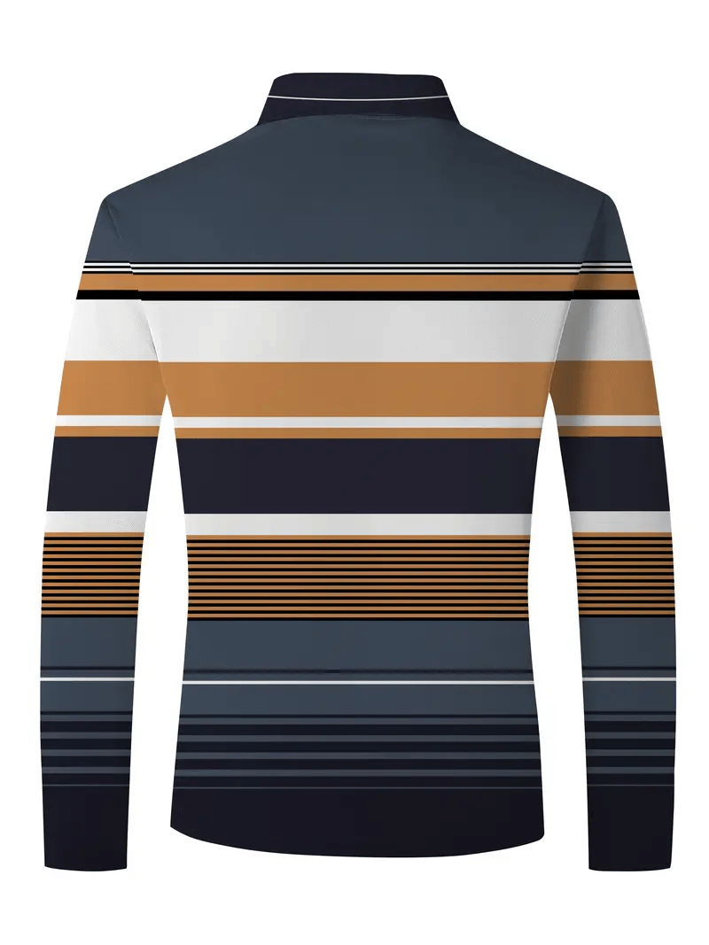 Men's Business Casual Striped Button-Down Polo