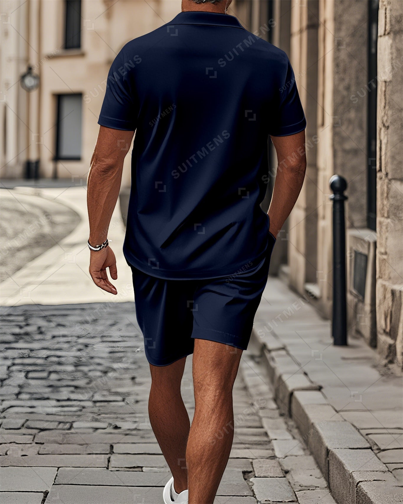 Men's Color Blocked Summer Polo Shorts Set 016
