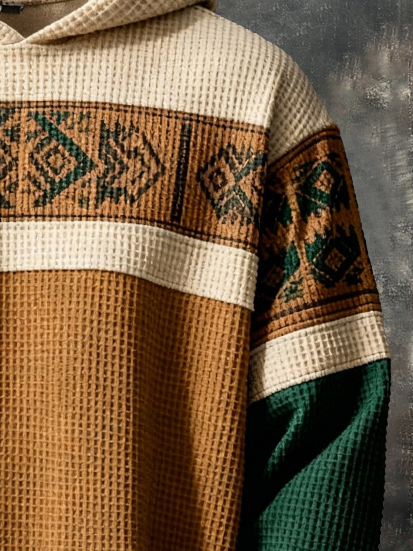 Men's Vintage Color-Block Printed Zip-Up Hoodie