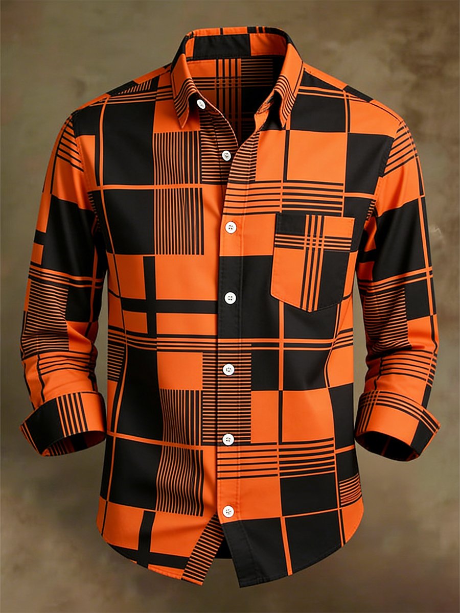 Men's Retro Business Bag House Geometric Long-Sleeve Shirt