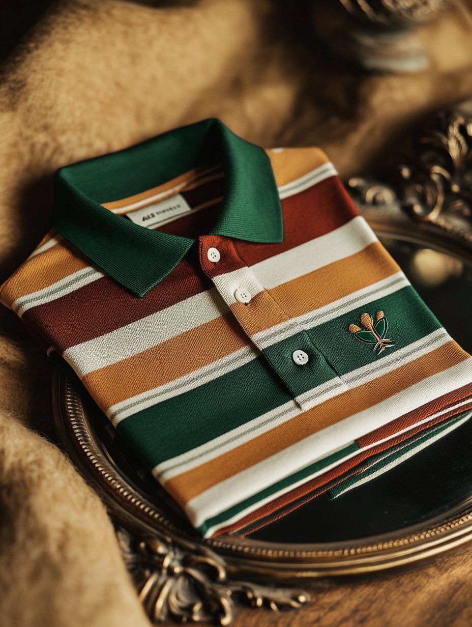 Men's Retro Business Stripe Print Long Sleeve Polo Shirt