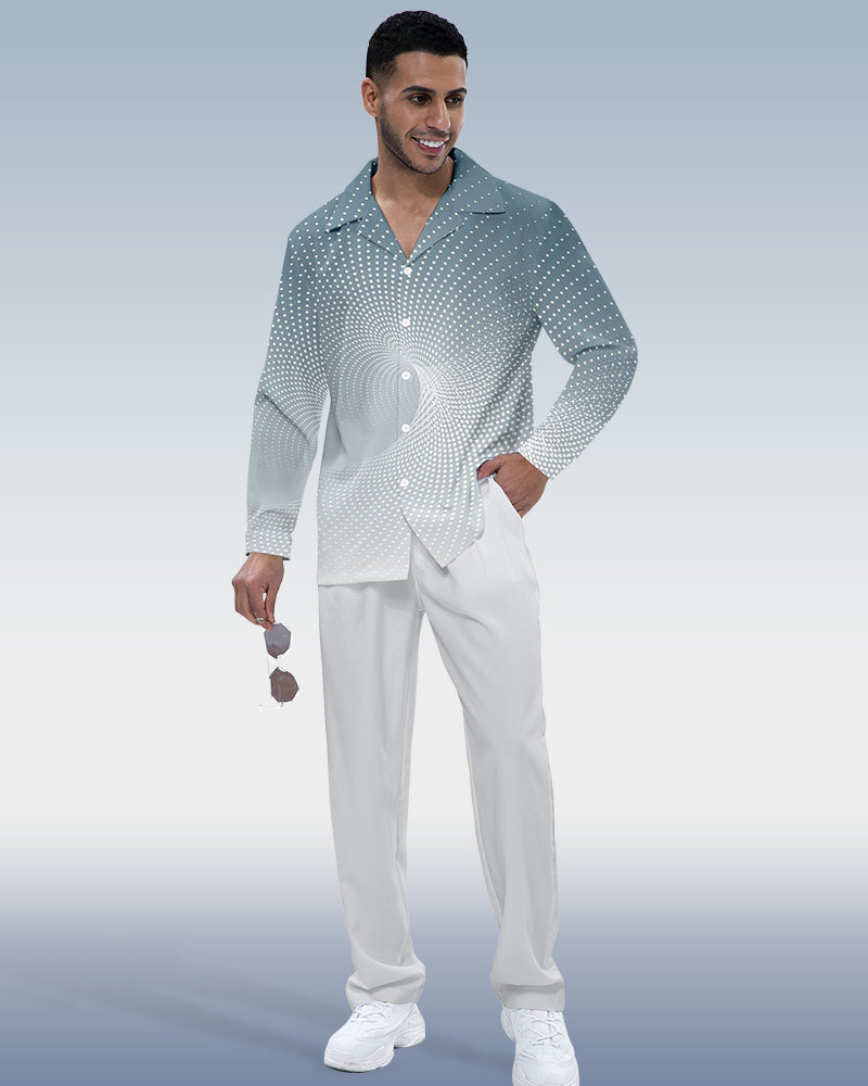 Suitmens Men's Gradient Polka Dot Long Sleeve Shirt Walking Set 286