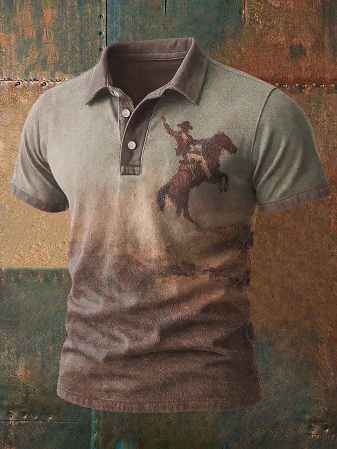 Men's Western Retro Print Polo Shirt