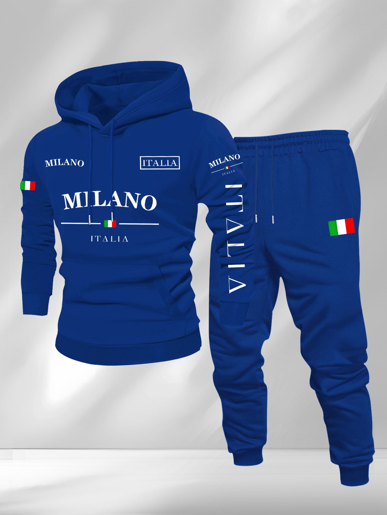 Men's Casual Color Matching Printed Hoodies Long Sleeved Sweatshirts & Sweatpants Two-Piece Set