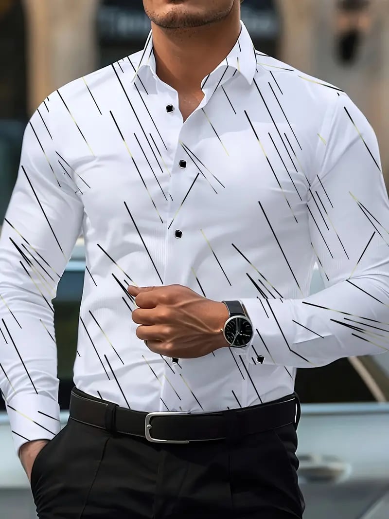 Men's Street Style Business Casual Printed Long Sleeve Shirt