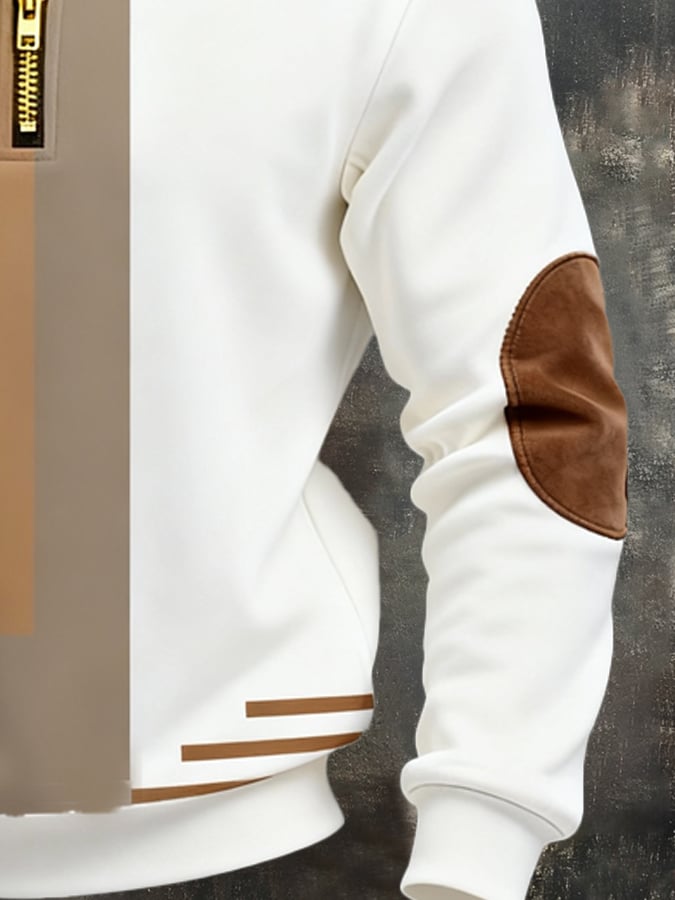 Men's Retro Color Block Print Zipper Sweatshirt