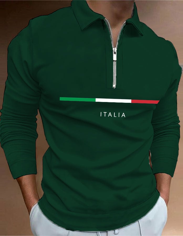 Men's "Italy" printed zip-up polo shirt