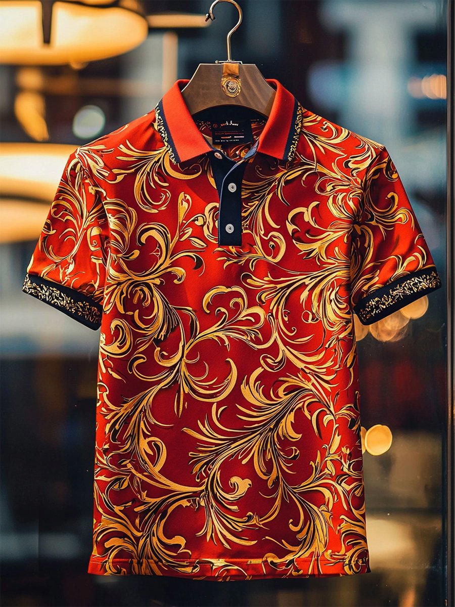 Men's Casual Business Palace Style Button Short Sleeve Polo Shirt