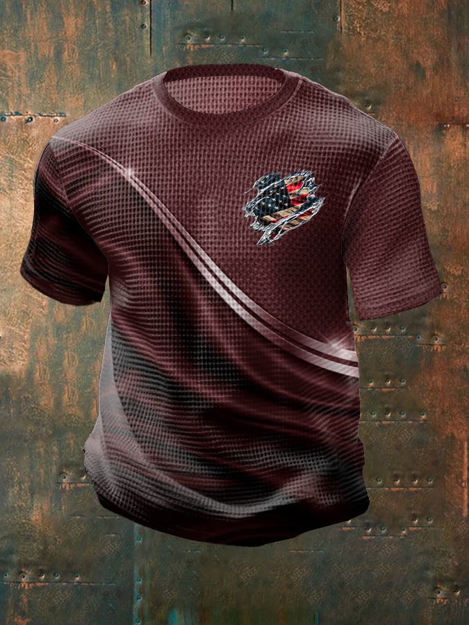 Men's Casual Independence Day Flag Graphic Printed Round Neck Short Sleeve T-Shirt