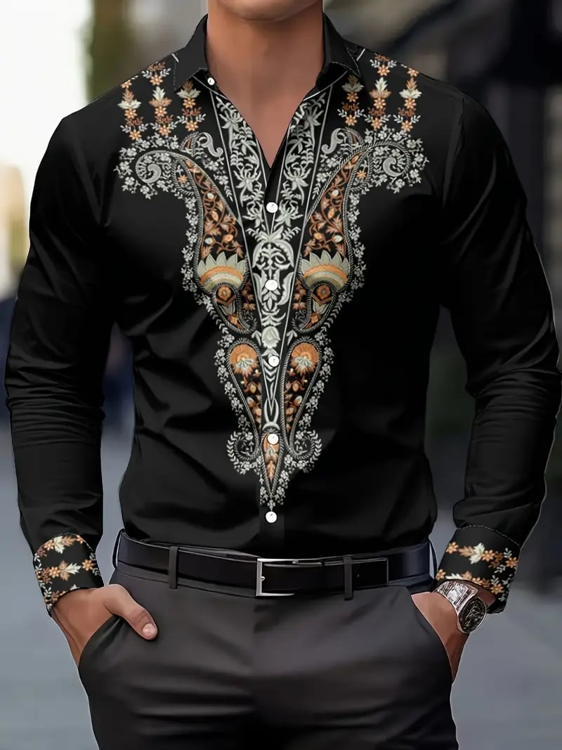 Men's Street Style Business Casual Printed Long Sleeve Shirt