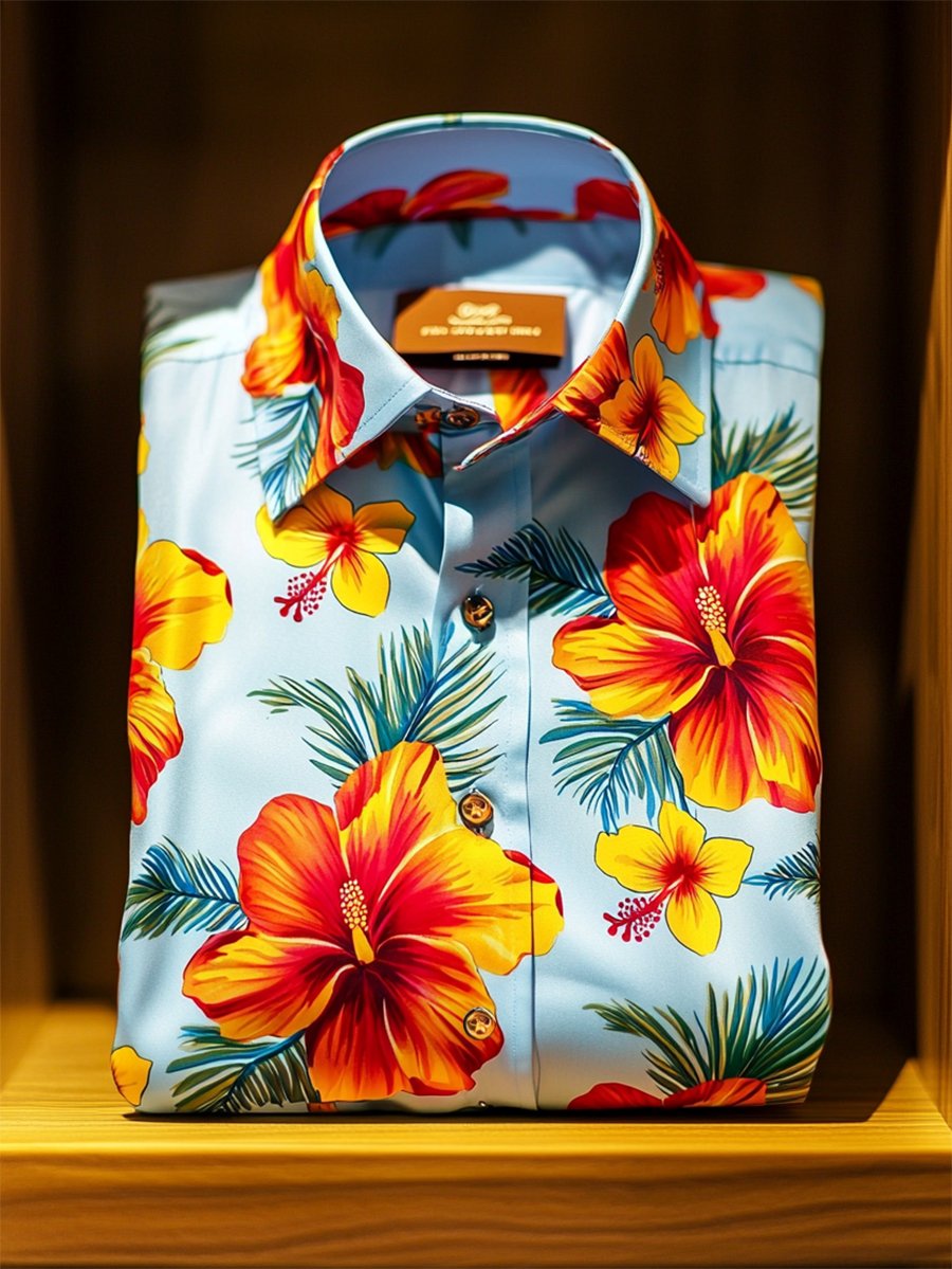 Men's Satin Luxe Hawaiian Print Short Sleeve Button Shirt