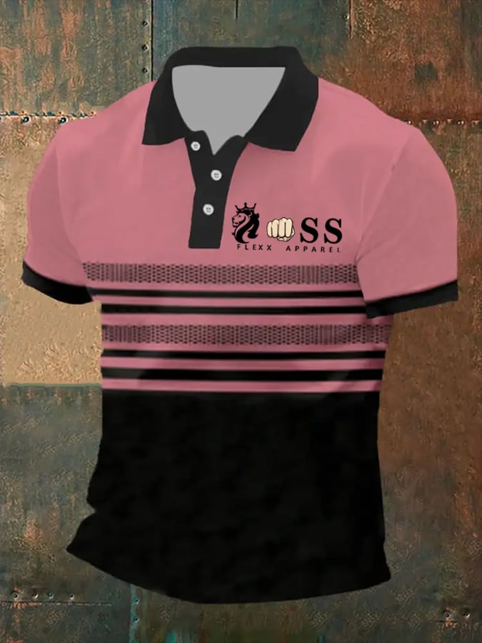 Men's Retro Letter Print Casual Polo Shirt