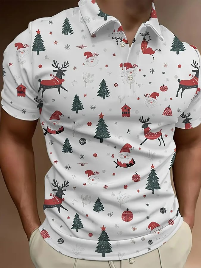Men's Retro Christmas Print Polo Shirt