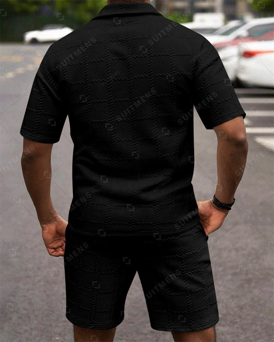 Men's Simple Textured Summer Polo Shirt Set 251