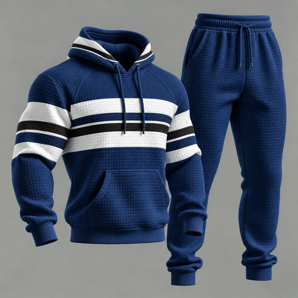 Men's Striped Print Hooded Sweatshirt and Sweatpants Set