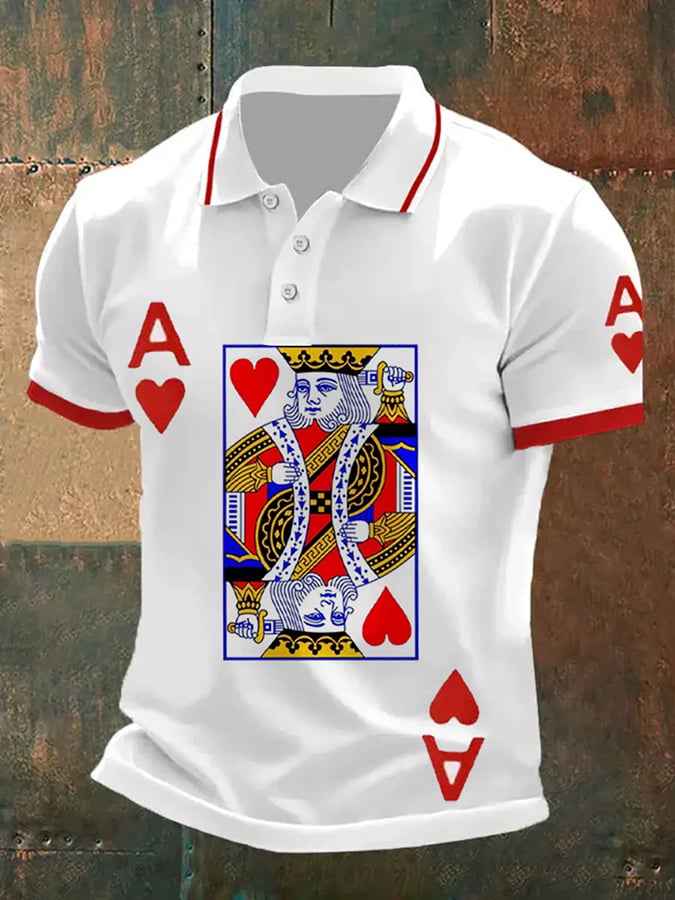 Men's King Of Hearts Print Polo Shirt
