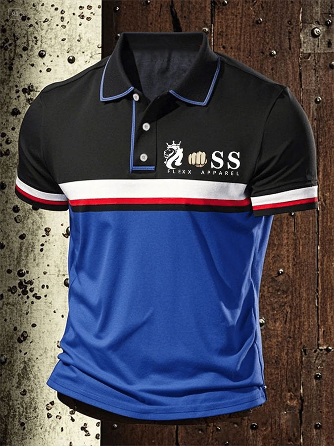 Men's Retro Letter Design Printed Casual Polo Shirt