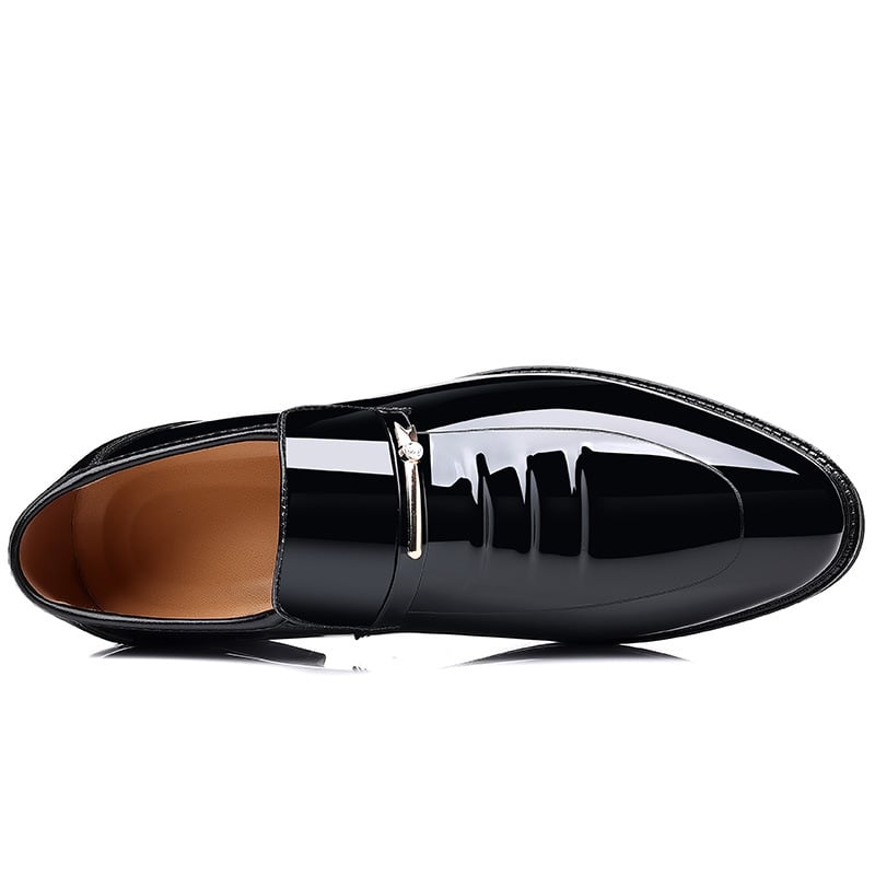 Men's Business Formal Casual Pointed Toe Cutout Slip-on Faux Leather Patant Shoes