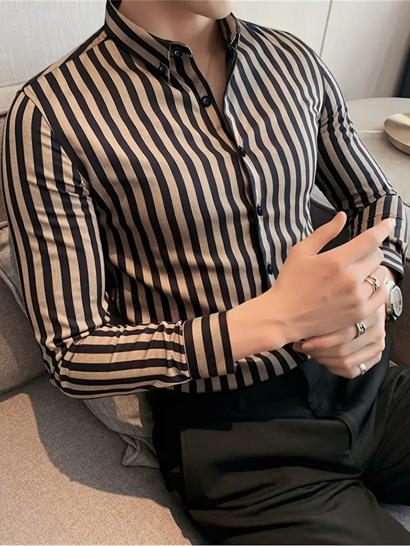Men's Stripe Print Business Long Sleeve Shirt