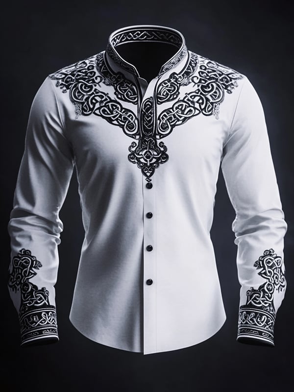 Men's Gothic Light Vintage Pattern Button Long Sleeve Shirt