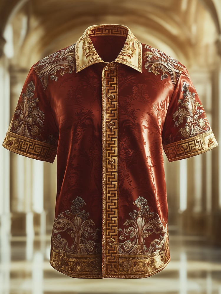 Men's Satin Luxe Print Short Sleeve Button Shirt