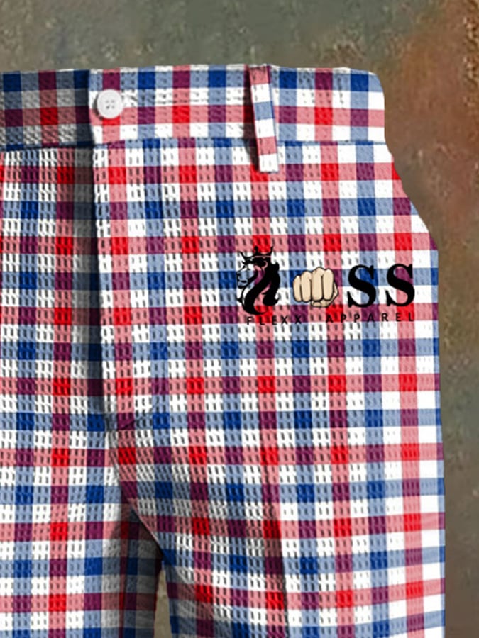 Men's Casual Plaid Waffle Pants