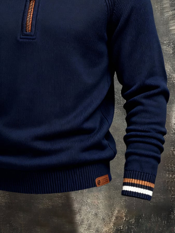 Men'S Vintage Style Color-Block Long-Sleeved Knitted Sweatshirt