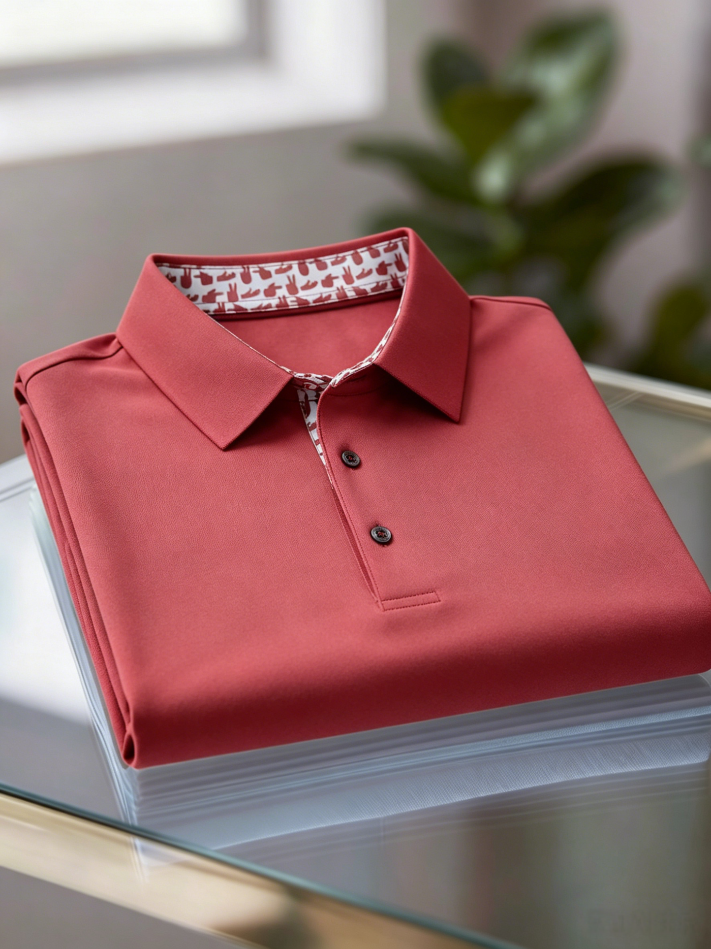 Men's Business Casual Jacquard Button Short Sleeve Polo Shirt