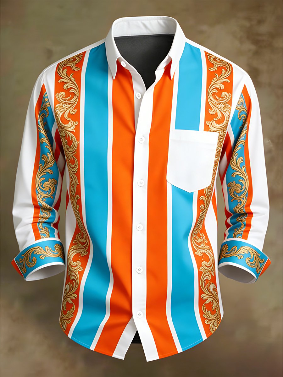 Men's Retro Business Casual Baroque Striped Long-Sleeved Shirt
