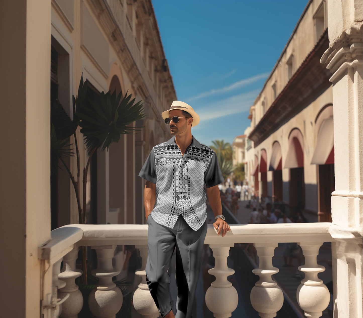 Men's retro colorblock short-sleeved shirt walking Suit 1661