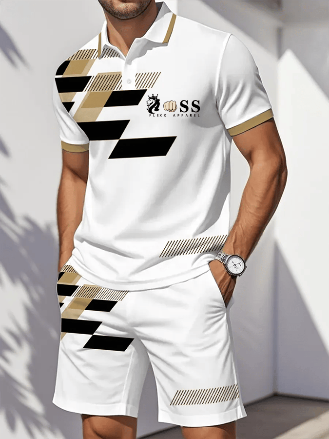 Men's Retro Letter Design Casual Business Comfortable And Breathable Short Sleeve Polo Shirt Suit