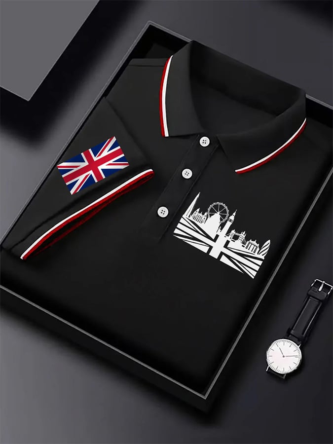 Men's UK graphic print short sleeve business polo shirt
